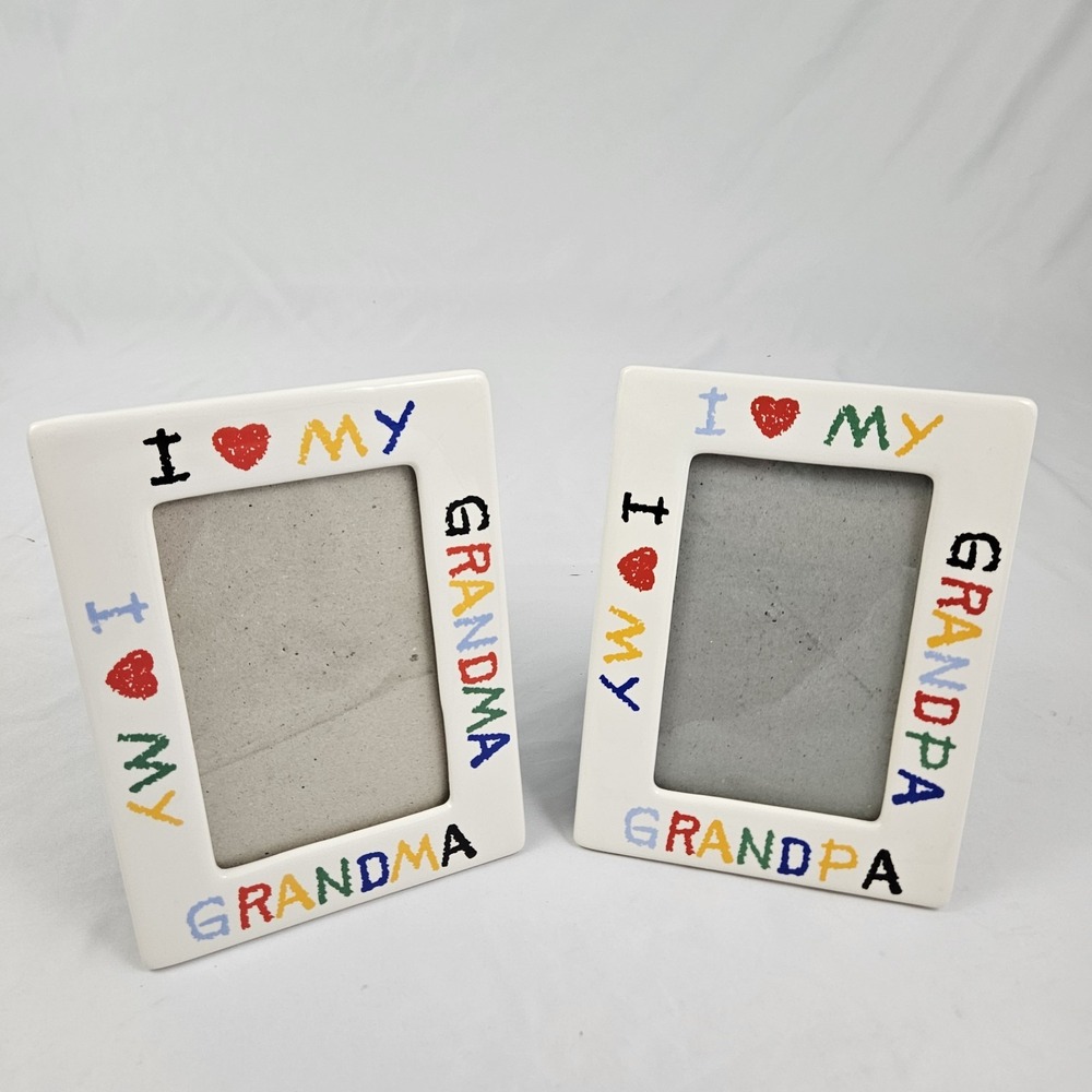 Vintage Porcelain Picture Frame Pair I Love My Grandpa Grandma 6x5